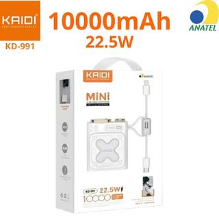 ￼Power Bank Mini Carregador Portátil Rápido 10000mah Kaidi 22.5w Lightning e Tipo-c KD-991