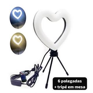 Ring light de coração com controle e tripé selfie de 6' Polegadas