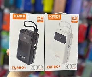 ￼Bateria Portátil Power Bank Turbo 22.5W com 2 cabos embutidos 20.000mAh KAIDI CS-922