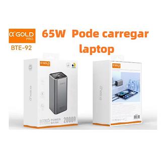 Power Bank 20000Mah PD Turbo 65W Duplo USB-C Bidirecional Para Notebook Mac(Novo Modelo ) e Celular Agold BTE-92