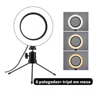 Ring light 6 polegadas + tripé em mesa